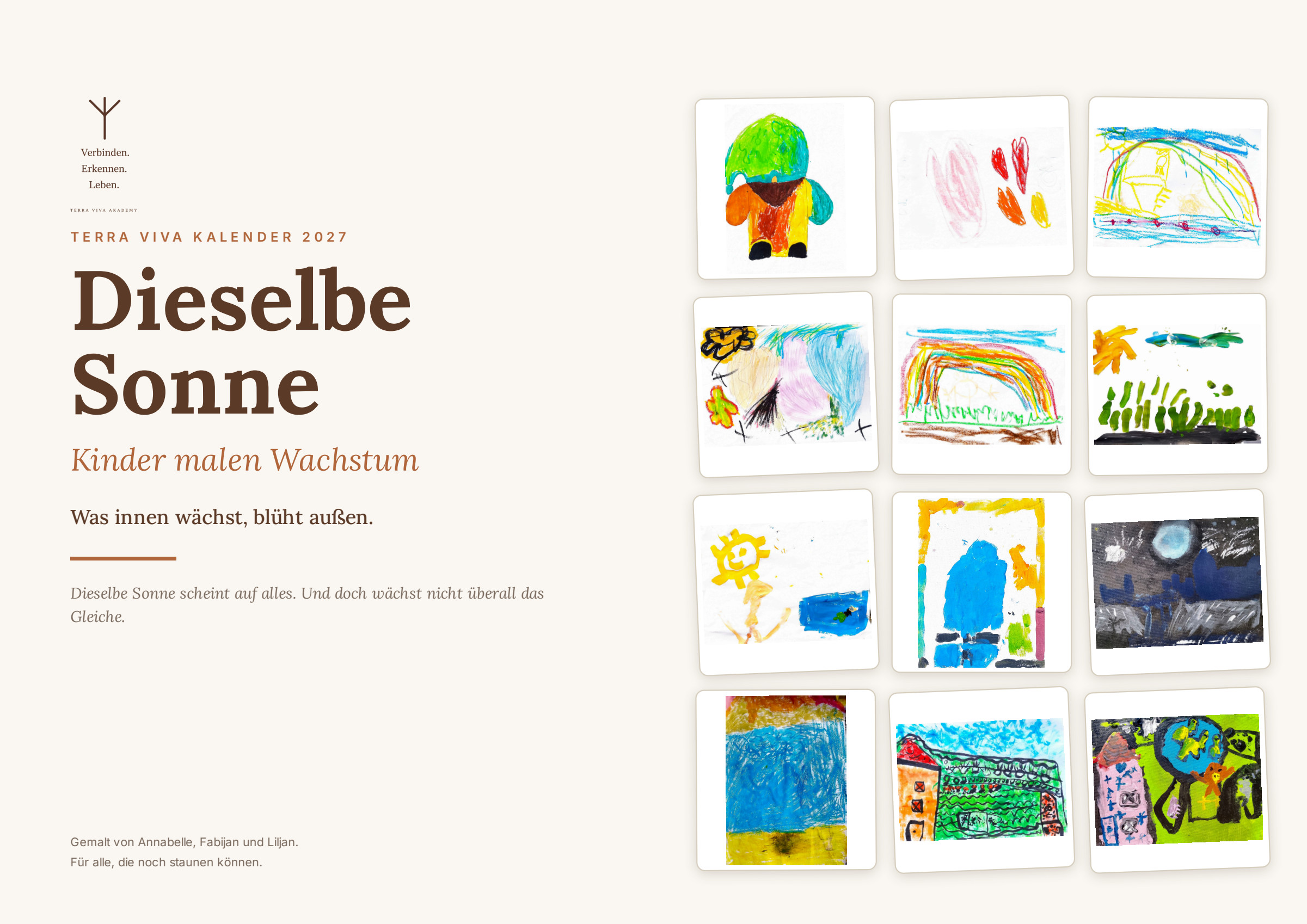 Dieselbe Sonne — Terra Viva Kalender 2027, Kinder malen Wachstum